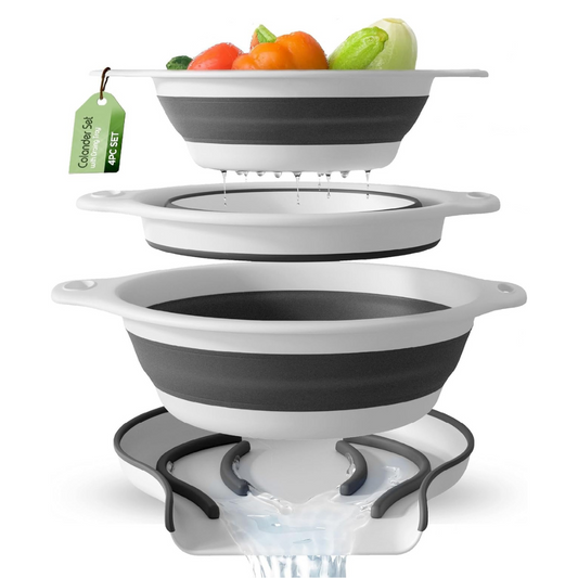 3-Pack Collapsible Colanders with Self-Draining Base